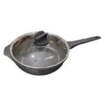 Non-Stick Granite Deep Fry Pan With Glass Lid - 28cm Black