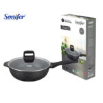 Non-Stick Granite Deep Fry Pan With Glass Lid - 28cm Black - Image 2