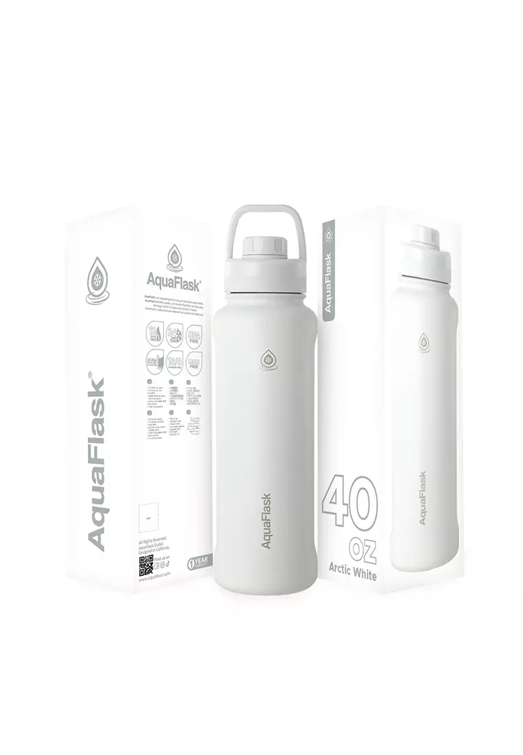 AQU 018 (2) Aquaflask Wide Mouth Sports Lid Bottle – 40 oz Artic White - Image 1