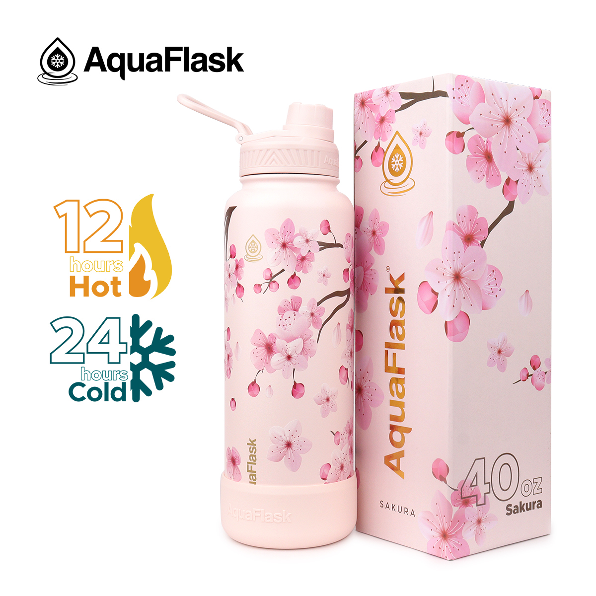 aqu 178 (2) AquaFlask Sakura Collection 40 oz – Pink - Image 1