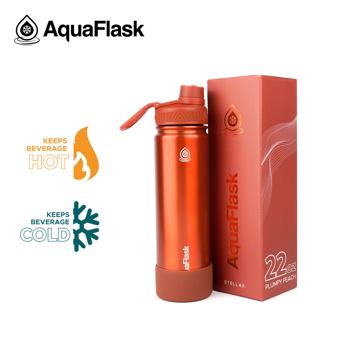 aqu 194 Aqua Flask Stellar Collection Insulated Water Bottle 22oz – Plumpy Peach - Image 1