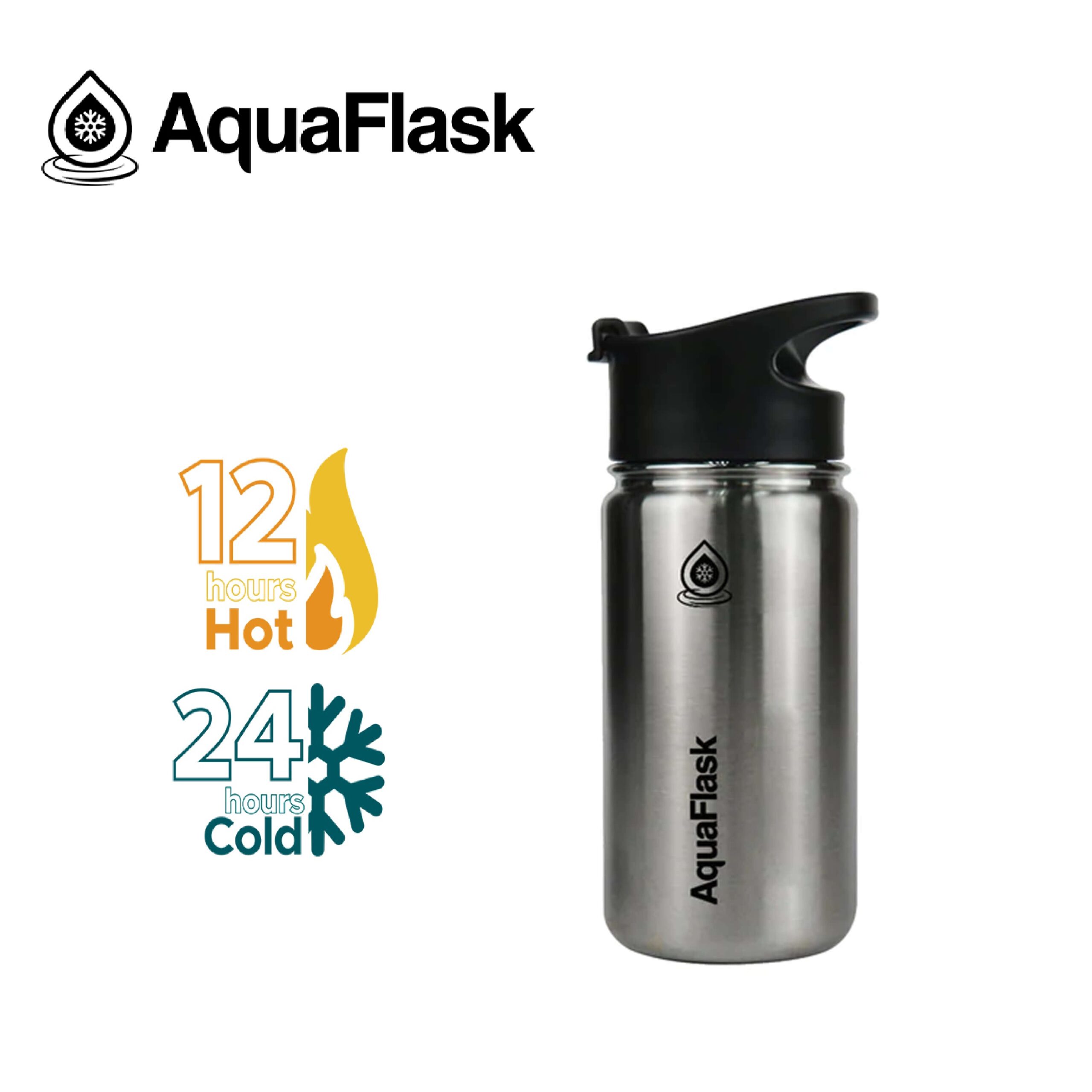 aqu 33 Aquaflask Regular Double Wall Insulated Bottle 14 oz – Silver Steel - Image 1