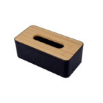 Tissue Storage Box with Wooden Lid - Black
