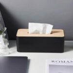 Tissue Storage Box with Wooden Lid - Black - Image 2