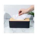 Tissue Storage Box with Wooden Lid - Black - Image 3
