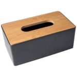 Tissue Storage Box with Wooden Lid - Black - Image 4