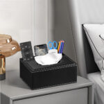 Rectangular Tissue Box Cover with Remote Control Holder – Black - Image 2