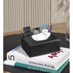 Rectangular Tissue Box Cover with Remote Control Holder – Black - Image 4