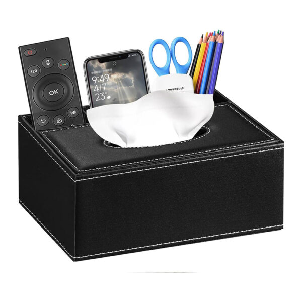 Rectangular Tissue Box Cover with Remote Control Holder – Black
