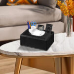 Rectangular Tissue Box Cover with Remote Control Holder – Black - Image 3