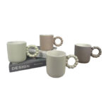 Porcelain Mug Collection With Bubble Handle | Set of 4 - 380 ml