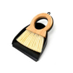 Plastic Dustpan & Bamboo Handle Round Brush Set – 19 cm Black