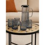 Hammered Elegance Glass Jug Set with 6 Glasses – Modern Textured Design - Image 2