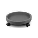 Round Plastic Plant Caddy with Wheels  39 cm  – Grey