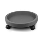 Round Plastic Plant Caddy with Wheels  44 cm  – Grey