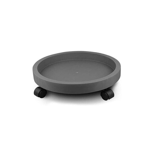 Round Plastic Plant Caddy with Wheels  35 cm  – Grey