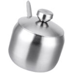 Sugar Bowl with Lid And Spoon Stainless Steel  – 8.5 cm (Silver)