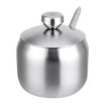 Sugar Bowl with Lid And Spoon Stainless Steel  – 8.5 cm (Silver) - Image 3