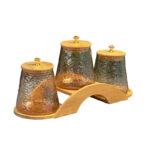 Multipurpose Borosilicate Gourd Storage Jar 3 Pcs Set with Wooden Stand – 760 ml Each
