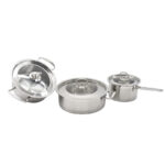 6 Pcs Cookware Set with Glass Lids  Stainless Steel  –  Silver