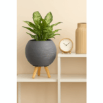 Rustic Round Plastic Pottery Planter with Stand - Image 5