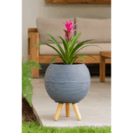Rustic Round Plastic Pottery Planter with Stand - Image 4