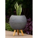 Rustic Round Plastic Pottery Planter with Stand - Image 2