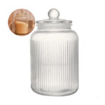 Transparent Airtight Fluted Glass Jar – 1.2 L ( 20 × 9 cm )