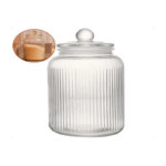 Transparent  Airtight  Fluted Glass Jar –  ( 13 × 9 cm )