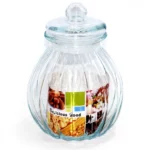 Round Ribbed Glass Storage Jar with Lid – 10 cm (H) x 07 cm (D)