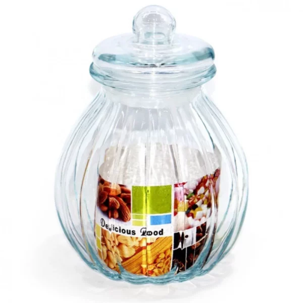 Round Ribbed Glass Storage Jar with Lid – 10 cm (H) x 07 cm (D)