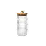 Transparent Ribbed Glass Jar with Bamboo Lid And Gold Knob ( 11 × 8 cm )