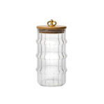 Transparent Ribbed Glass Jar with Bamboo Lid And Gold Knob ( 15 × 8 cm )