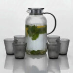 Classic Vertical Stripe Glass Jug Set with Lid - 6 Glasses - 7 Pc Set