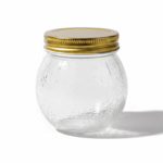 Round Textured Glass Storage Jar with Golden Plastic Lid -10 cm H x 6 cm D