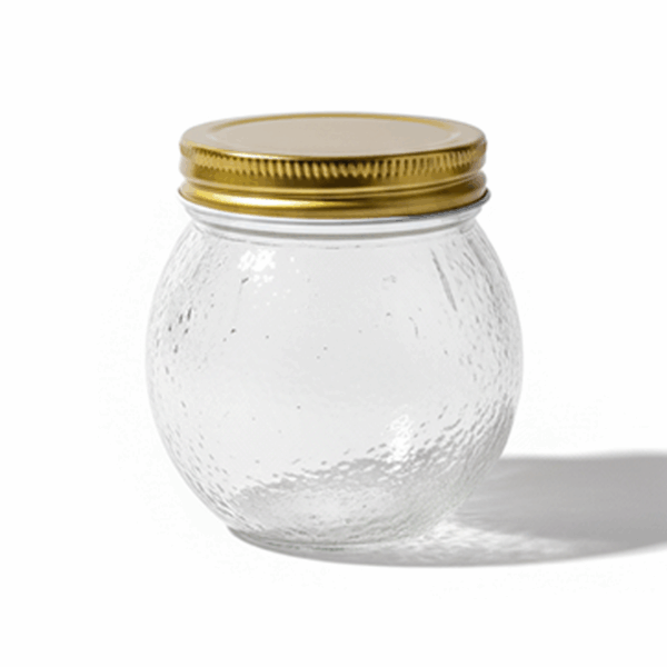 Round Textured Glass Storage Jar with Golden Plastic Lid -10 cm H x 6 cm D