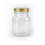 Clear Glass Jar with Golden Plastic Lid – 12 cm (H) × 6.5 cm (D)
