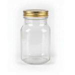 Clear Glass Jar with Golden Plastic Lid – 14 cm (H) × 6.5 cm (D)