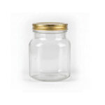 Clear Glass Jar with Golden Plastic Lid – 09 cm (H) × 6.5 cm (D)
