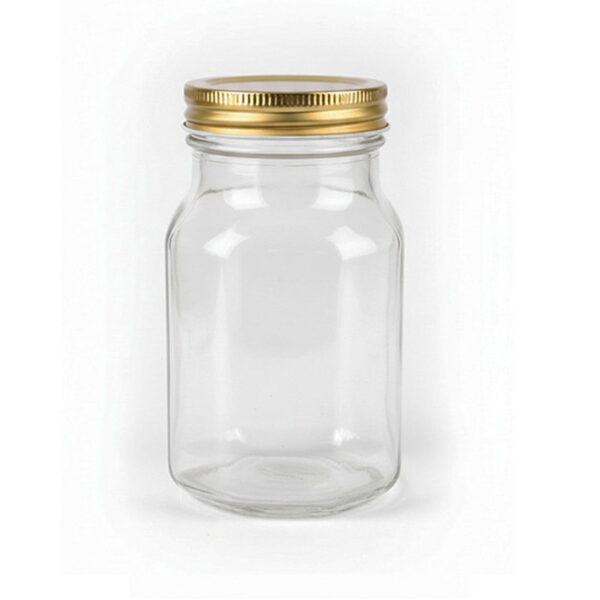 Clear Glass Jar with Golden Plastic Lid – 14 cm (H) × 6.5 cm (D)