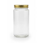 Tall Glass Cylinder Jar with Golden Lid – 18 cm (H) × 7.5 cm (D)
