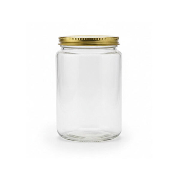 Tall Glass Cylinder Jar with Golden Lid – 12.5 cm (H) × 7.5 cm (D)