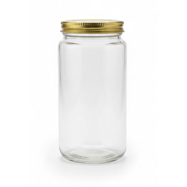 Tall Glass Cylinder Jar with Golden Lid – 18 cm (H) × 7.5 cm (D)