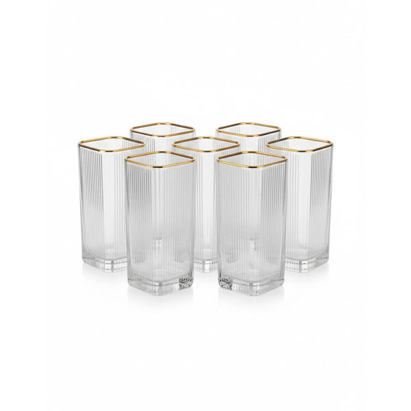 Golden Rim Flat Bottom Glass Set – 6 Pcs Set
