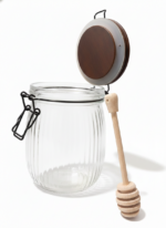 Clear Glass Honey Jar with Wooden Lid And Wooden Dipper-Capacity: 750 ml