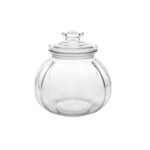 Round Ribbed Glass Storage Jar with Lid – 14 cm (H) x 10 cm (D)