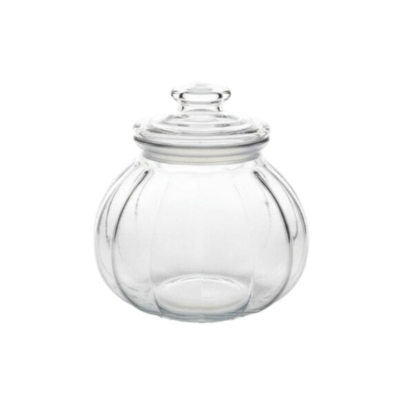 Round Ribbed Glass Storage Jar with Lid – 14 cm (H) x 10 cm (D)