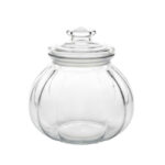 Round Ribbed Glass Storage Jar with Lid – 15 cm (H) x 10 cm (D)