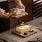 Glass Butter Box With Single Knife  -  Wood - Image 3