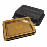 Rectangular Cake And Pastry Display Box Gold Base with Clear Transparent Lid - 8 cm